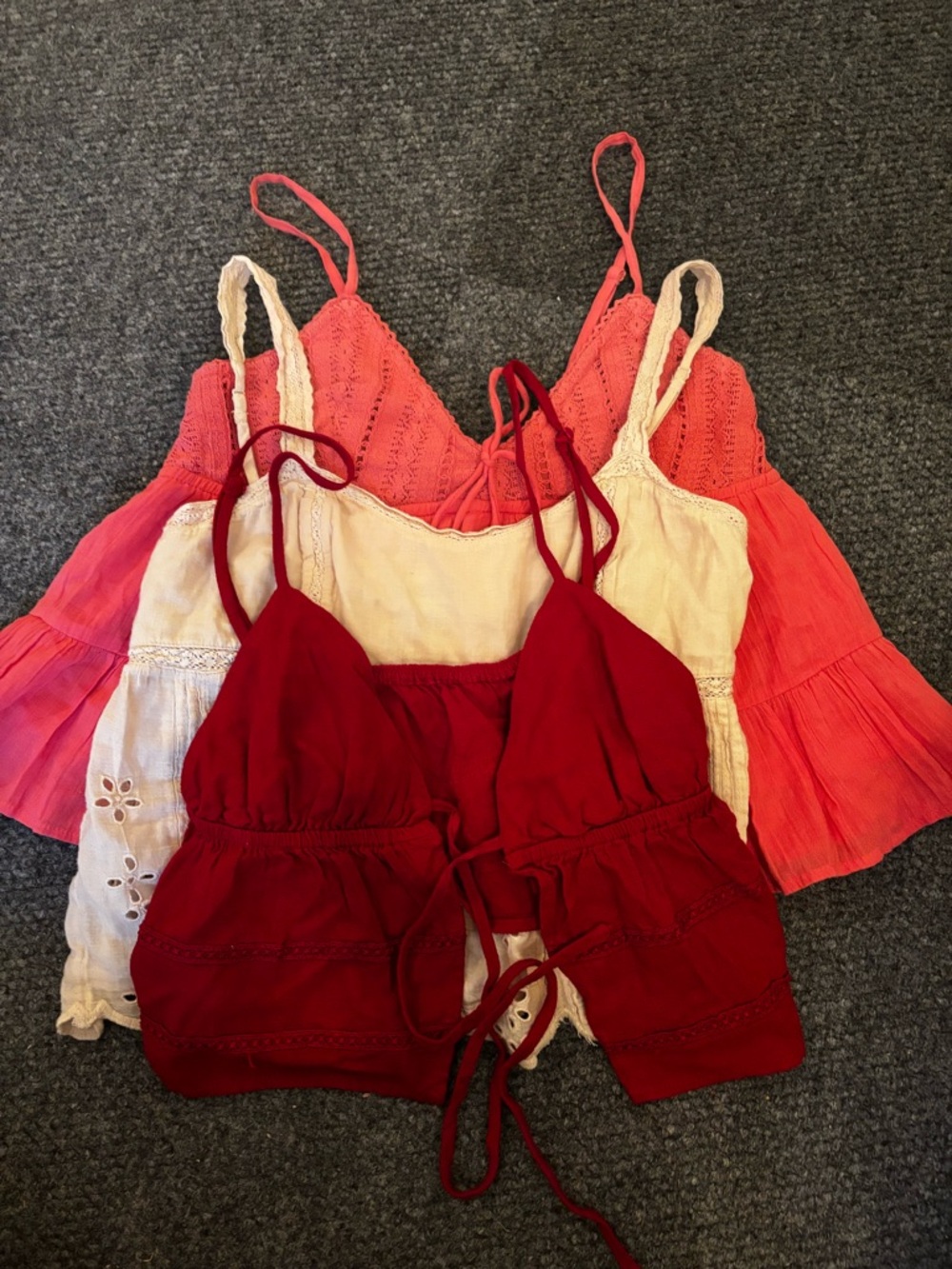 Women’s Red, Coral, Beige Linen- Flowy Camisole Top Set